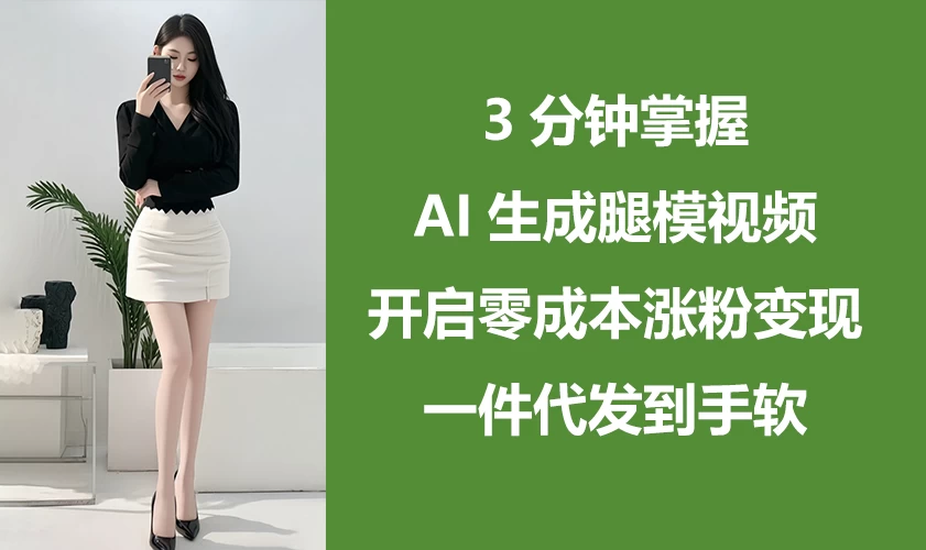 3分钟掌握AI生成腿模视频，开启0成本涨粉变现，一件代发到手软