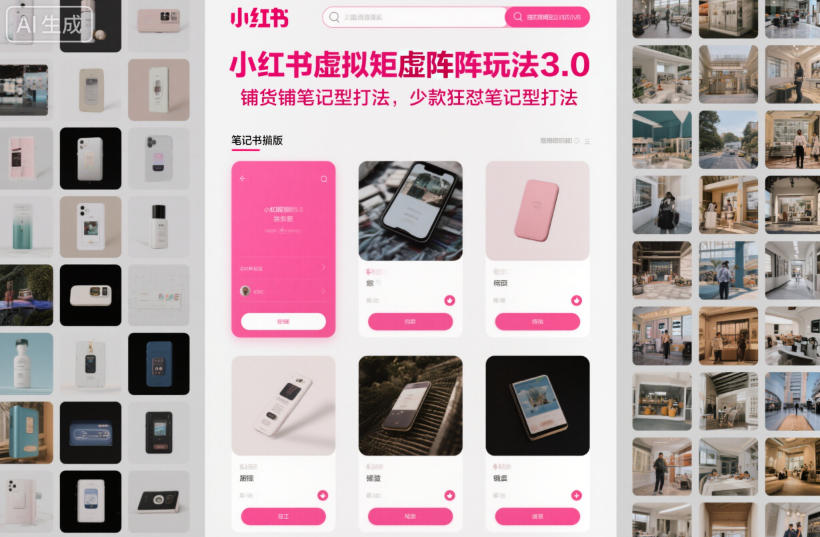 小红书虚拟矩阵玩法3.0，铺货铺笔记型打法，少款狂怼笔记型打法