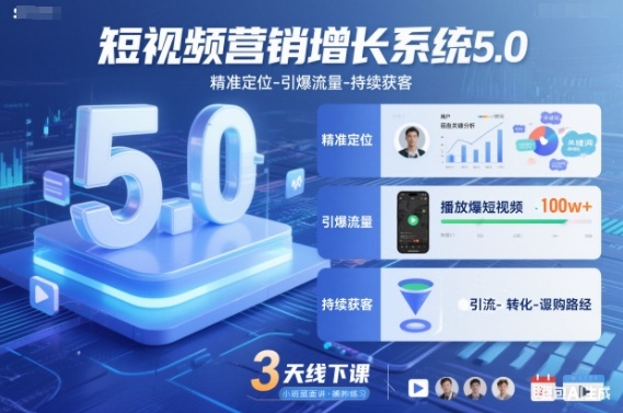 短视频营销增长系统5.0，精准定位-引爆流量-持续获客，3天线下课(音频+图片)